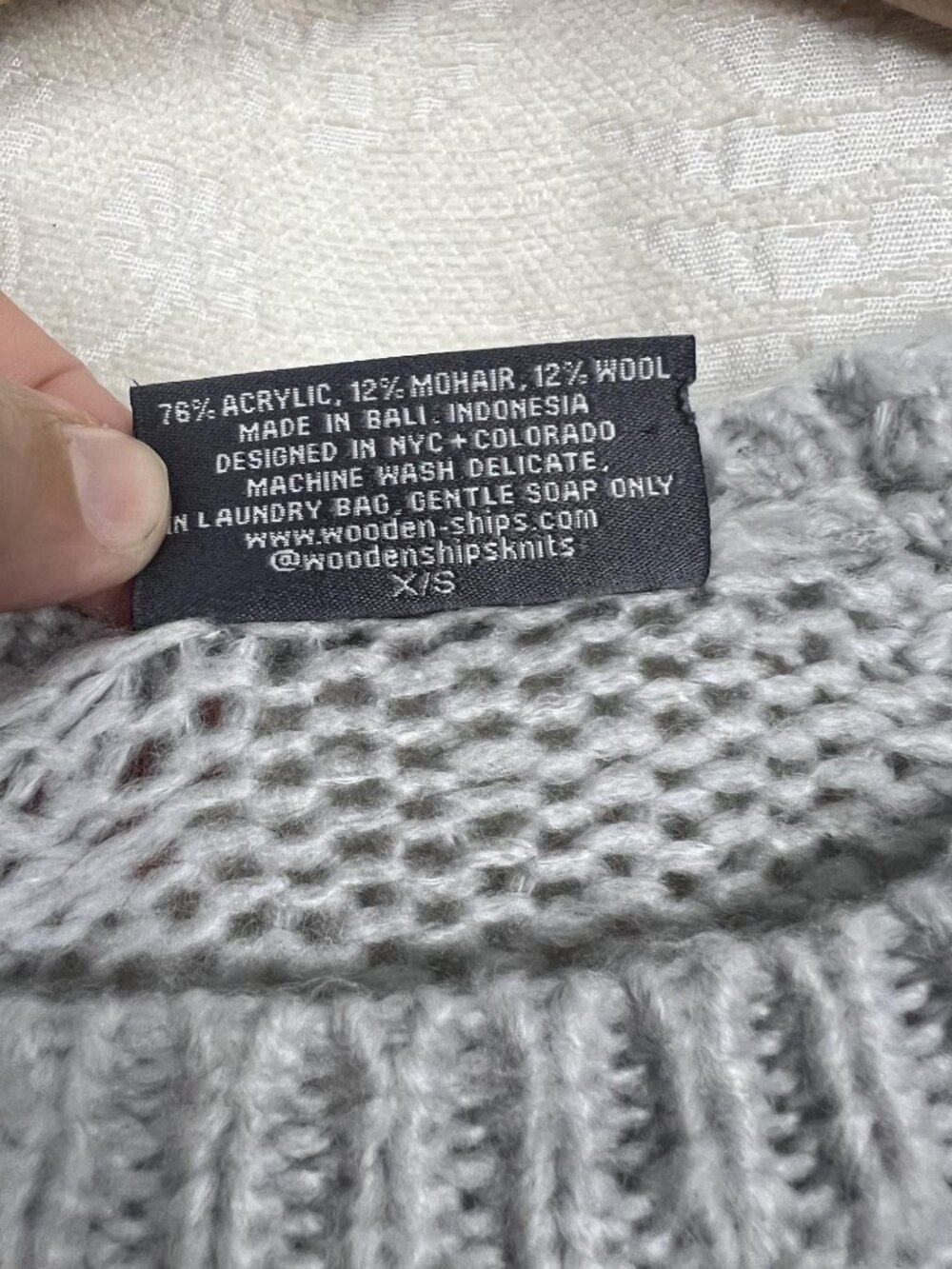 Wooden Ships light gray tie dye oversized knit sweater wool mohair boho layering - Picture 6 of 7